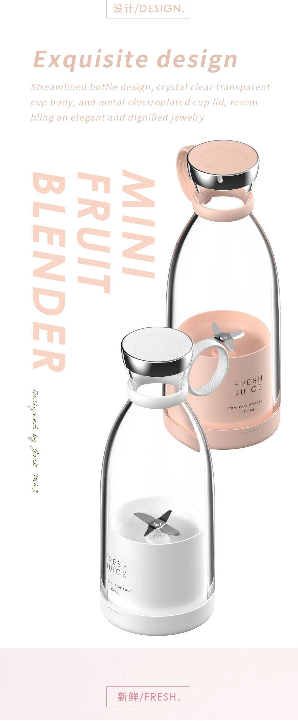 Portable Blender Juicer 350ML Mixeur Wireless Rechargeable Mini USB Juicer Cup Fruit Mixer Travel Bottle Smoothie Extractor