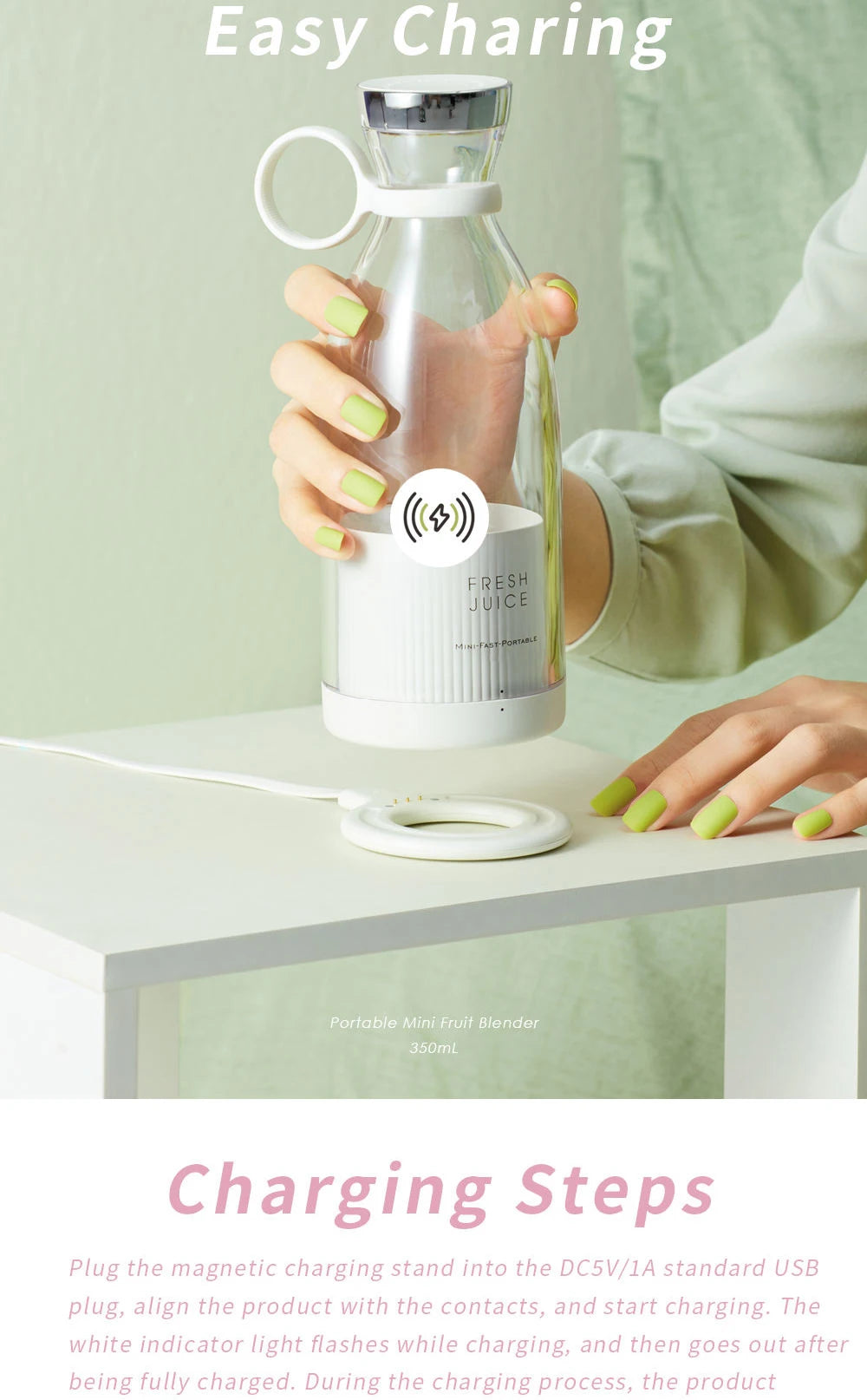 Portable Blender Juicer 350ML Mixeur Wireless Rechargeable Mini USB Juicer Cup Fruit Mixer Travel Bottle Smoothie Extractor
