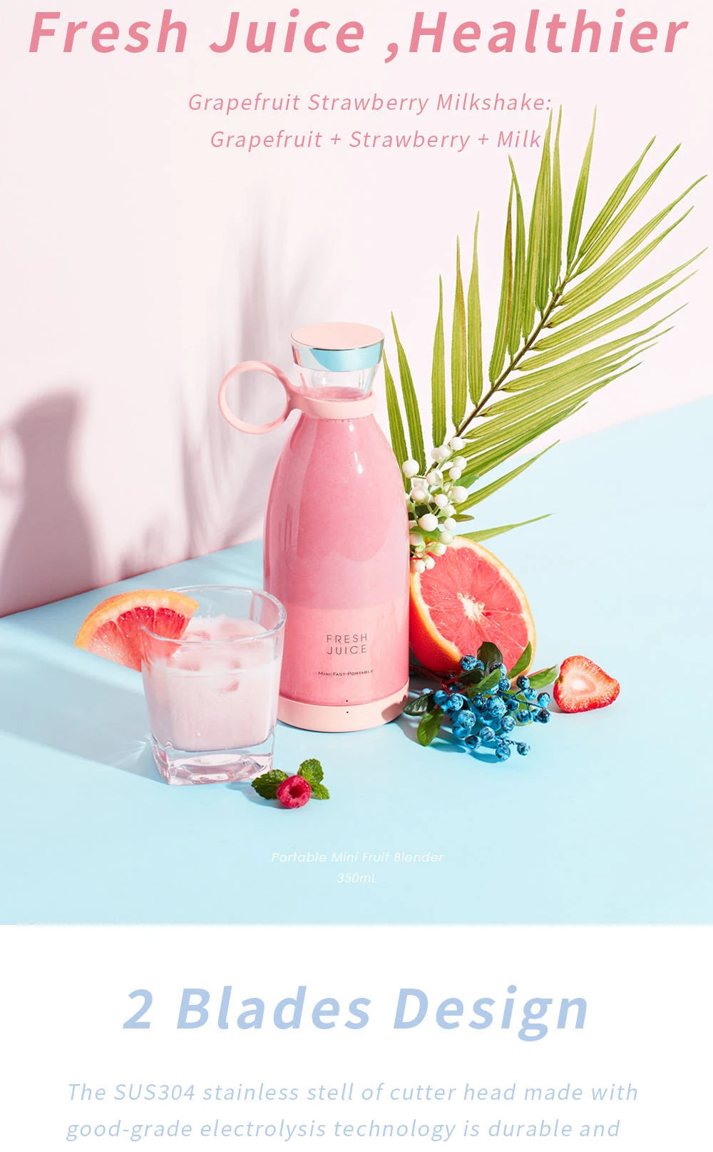Portable Blender Juicer 350ML Mixeur Wireless Rechargeable Mini USB Juicer Cup Fruit Mixer Travel Bottle Smoothie Extractor