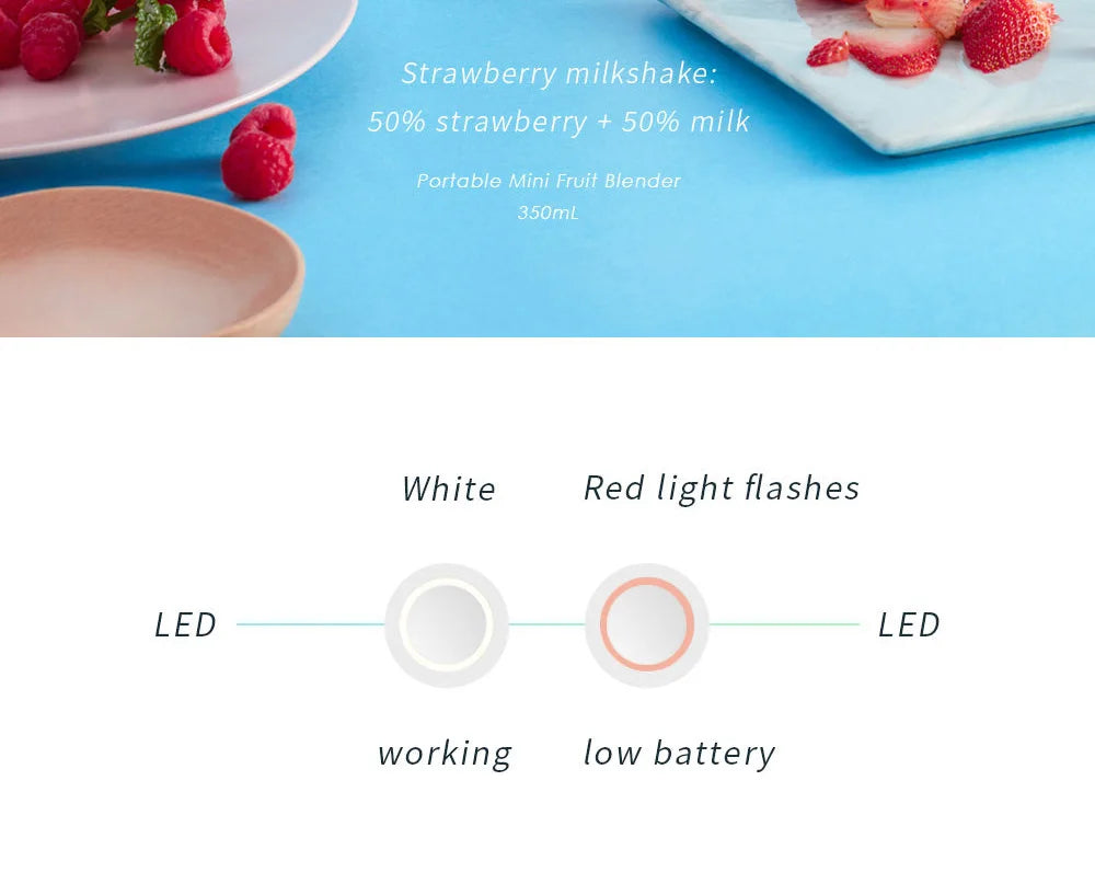 Portable Blender Juicer 350ML Mixeur Wireless Rechargeable Mini USB Juicer Cup Fruit Mixer Travel Bottle Smoothie Extractor
