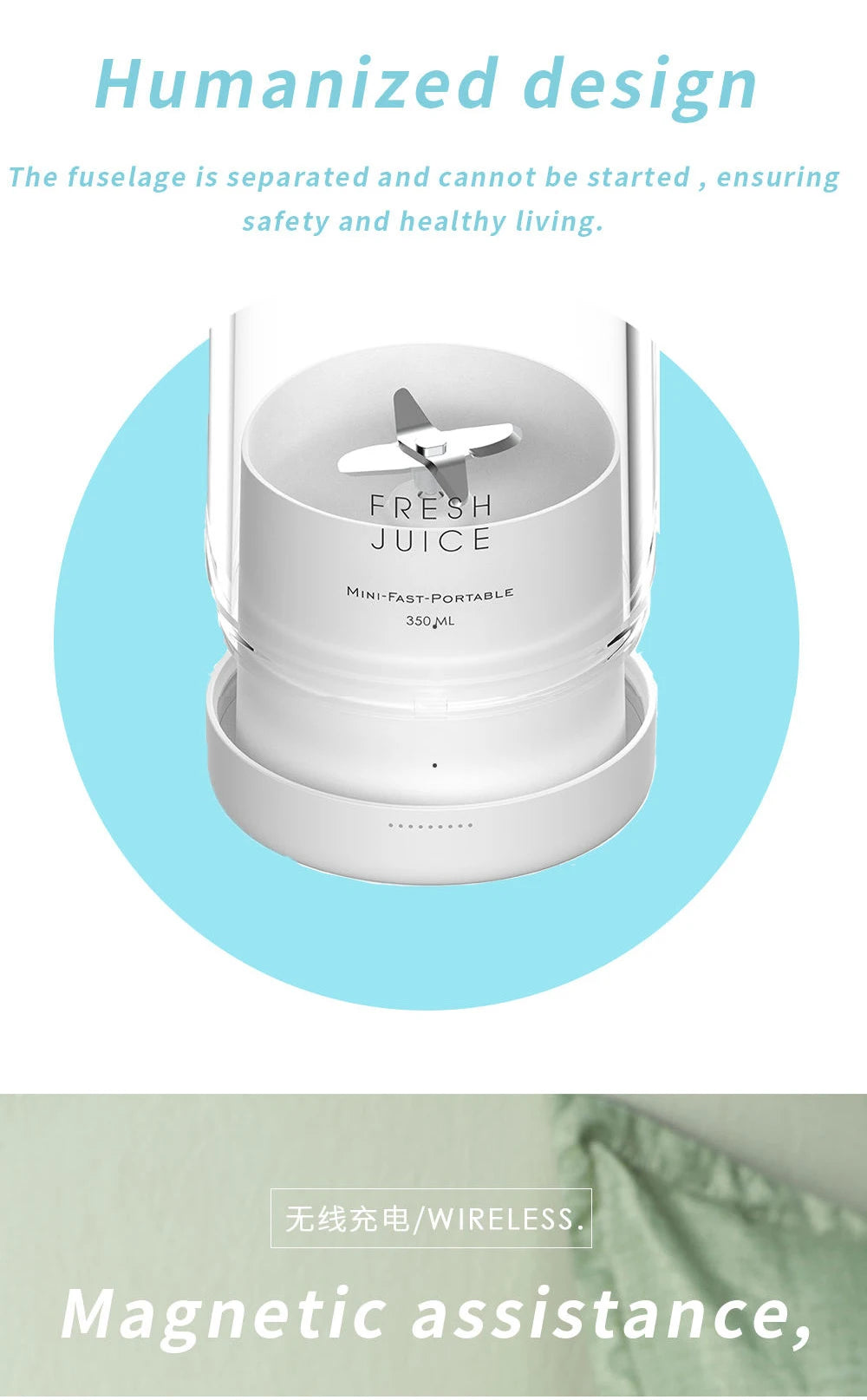 Portable Blender Juicer 350ML Mixeur Wireless Rechargeable Mini USB Juicer Cup Fruit Mixer Travel Bottle Smoothie Extractor